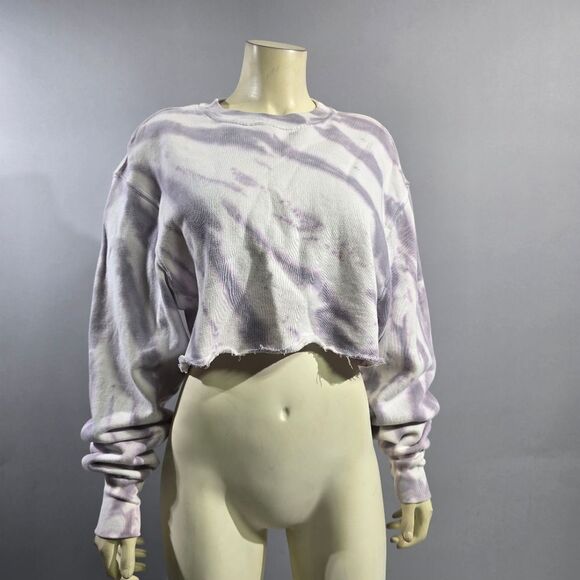 Good American Medium Purple Cropped Oversized Sweatshirt R12 - Picture 1 of 4